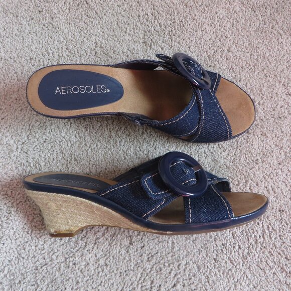 Aerosoles Citizen Espadrille Slide Sandals Womens Size 7 Blue Denim - Picture 1 of 12
